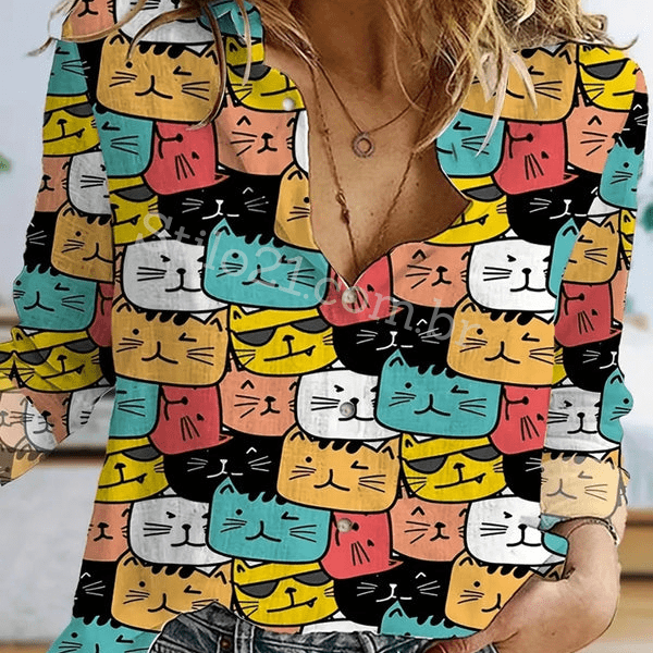 Camisa Feminina Manga Comprida CAT LOVE