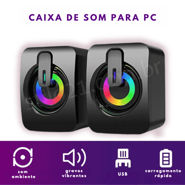 Caixa de Som Para PC 4D Night LRD - Som Estéreo Com Subwoofer e Microfone