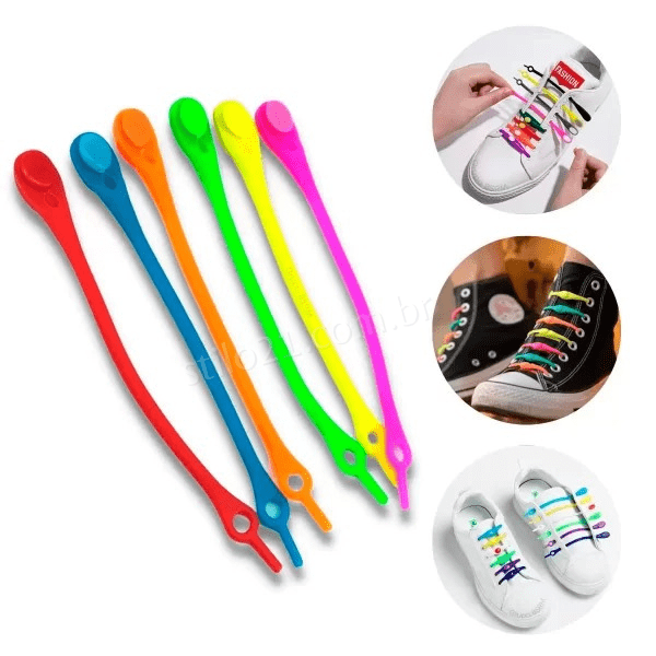 12 Cadarços Elásticos Coloridos Sem Nós - FlexiLace [COMPRE 1 E LEVE 2]