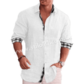 Camisa Casual Masculina Linho Manga Longa Com Estampa Xadrez Interna - Essential Linen