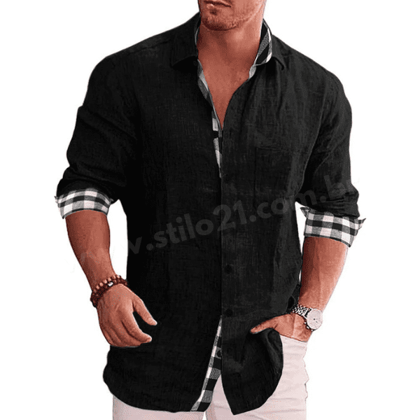 Camisa Casual Masculina Linho Manga Longa Com Estampa Xadrez Interna - Essential Linen