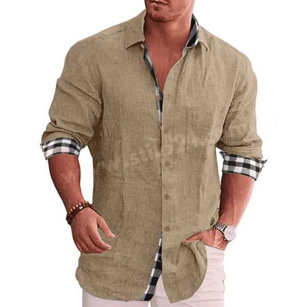 Camisa Casual Masculina Linho Manga Longa Com Estampa Xadrez Interna - Essential Linen